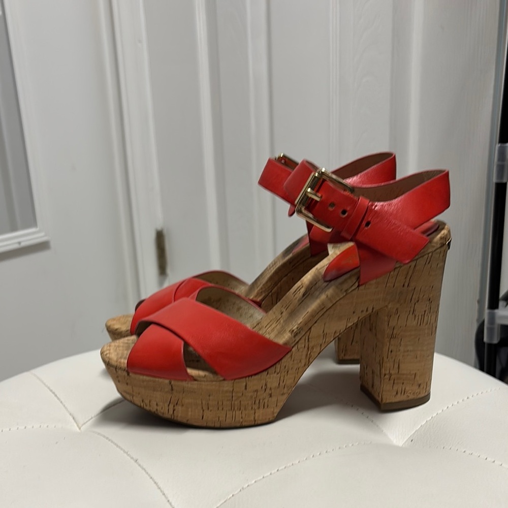 Mk Red Platform Sandals with Cork Heel